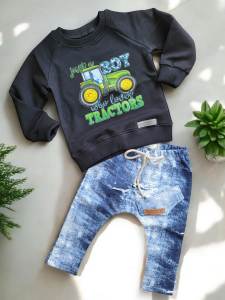 Dres dla chłopca koparki koparka JEANS SPODNIE BAGGY Z OZDOBNĄ KIESZONKĄ 
