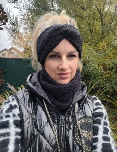 OPASKA PRZEPLATANA + Komin DZIANINA CIEPŁA BARANEK CZARNY BOUCLE