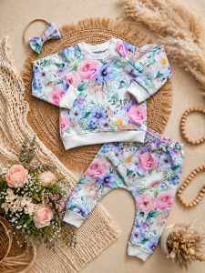 Dres dla dziewczynki BLUZA + spodnie BAGGY KWIATY 