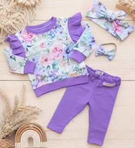 Dres dla dziewczynki BLUZA z falbankami + leginsy kwiaty