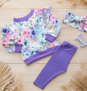 Dres dla dziewczynki BLUZA z falbankami kwiaty+ leginsy kwiaty 