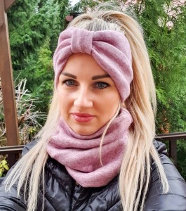 OPASKA  + Komin DZIANINA CIEPŁA SWETERKOWA WRZOS MELANŻ