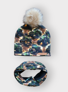 ZIMA Czapka z POMPONEM + Komin / Chusta traktory 