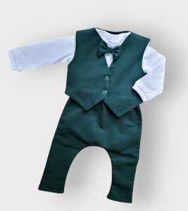 Komplet Body + Kamizelka + Spodnie na szelkach BUTELKOWA ZIELEŃ